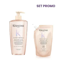 Set Kérastase Gloss Absolu Bain Hydra Glaze – Sampon reincarcabil, 500 ml +  Rezerva sampon, 500ml