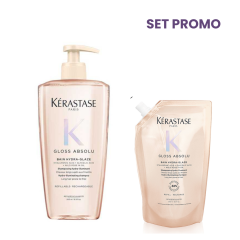 Set Kérastase Gloss Absolu Bain Hydra Glaze – Sampon reincarcabil, 500 ml +  Rezerva sampon, 500ml